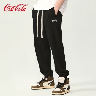 百亿补贴：可口可乐 休闲裤男女夏季黑色刺绣卫裤束脚裤运动裤