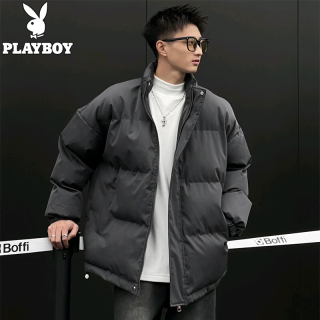 PLAYBOY 短款棉服男冬季棉衣男立领 深灰 XL