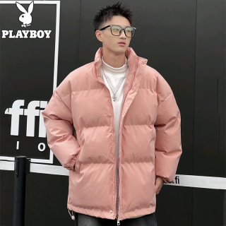PLAYBOY 短款棉服男冬季棉衣男立领 粉色 XL
