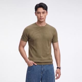 衣尚 100%美利奴羊毛圆领短袖针织T恤男士轻商务肌理感日常上衣
