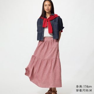 优衣库 层叠长裙/加长款优衣库女装/半身裙裙子486098