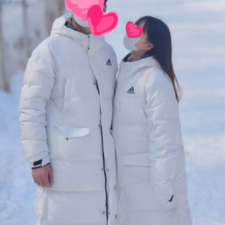 阿迪达斯 长款羽绒服男装冬季户外运动服加厚保暖上衣过膝连帽夹克外套 GK0665/白色男女同款 S