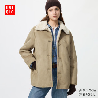 优衣库 仿羊羔绒短大衣女装487830 32 深米色 M