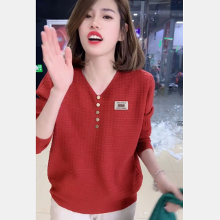 秋冬毛衣女纯色V领单排扣针织衫女宽松百搭时尚套头打底衫上衣潮
