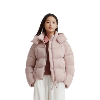 坦博尔 2026秋季新款短款泡芙羽绒服 女可拆卸帽90鸭绒小个子外套 西柚灰粉