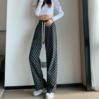 春秋款洋气阔腿裤2026新款爆款宽松女款外穿高腰格子裤子拖地裤