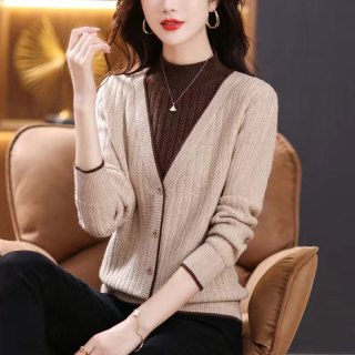 半高领毛衣女秋冬新款洋气百搭假两件撞色外穿针织女士长袖针织衫