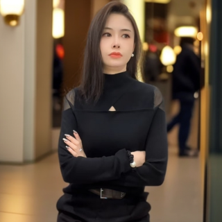 网纱拼接镂空设计感半高领打底衫女秋冬款修身内搭长袖气质上衣