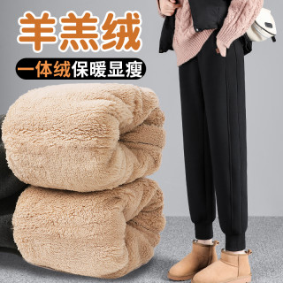 运动裤女加绒新款羊羔绒加绒加厚裤宽松束脚显瘦小个子休闲裤长裤