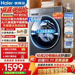 海尔 12公斤滚筒洗衣机 滚筒单洗 除菌螨丨1.28高洗净