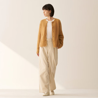無印良品 MUJI 女式 木棉混灯芯绒 抽褶宽版裤裤子女款女装25年冬季BE1XPA5A 象牙色 L （165/70A）