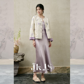 JK&JS 双面穿绣花外套宽松国风上衣女秋季新款 浅黛紫 S