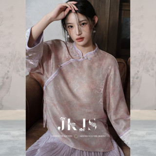JK&JS 人丝锦提花 炒色工艺 新中式外套国风秋季上衣 烟粉雾 S