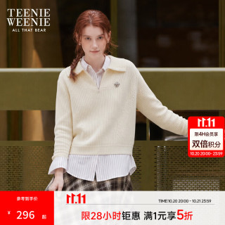 TEENIE WEENIE 小熊女装毛针织衫秋冬款保暖时髦款半拉链毛衣上衣 象牙白