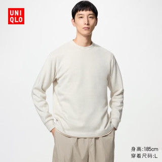 优衣库 柔软针织摇粒绒圆领套头衫/长袖男装女装486111 01 乳白色 XS