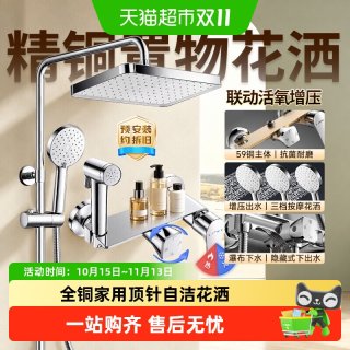 移动端、88VIP：箭牌 淋浴花洒套装全铜家用自洁增压沐浴喷头卫生间浴0