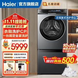 海尔 新品直驱洗衣机+抽屉洗鞋机 全自动家用抽屉式球刷洗鞋机嵌入高端智能护理机套装