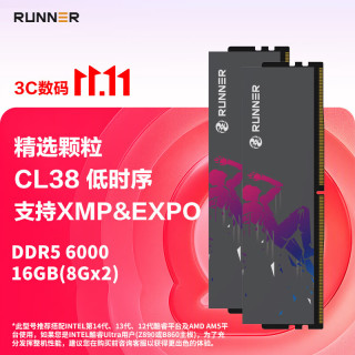 奔跑者 灵跃 DDR5 6000 CL38 16GB(8G×2) 钛晶灰 台式机内存