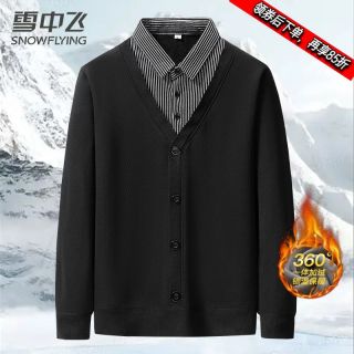 雪中飞 加绒加厚假两件针织衫毛衣男士冬季保暖衬衫领百搭显瘦上衣