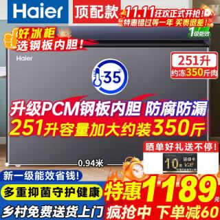 海尔 宝蓝冰柜家用小型200/300升大容量全冷冻一级能效节能无需频繁除霜商用2026年新款 251升
