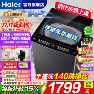 海尔 波轮洗衣机12公斤大容量直驱变频升级手搓洗3.0防缠绕家用全自动除菌螨精华洗 羽绒洗