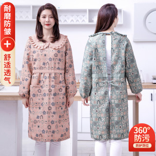 新款韩版网红长袖罩衣家用厨房做饭竹节棉围裙女士时尚洋气工作服