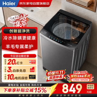 海尔 洗衣机波轮10公斤 全自动小型租房宿舍超净洗波轮洗衣机XQB100-Z619