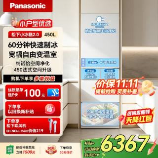 松下 小冰糕2.0 450L法式多门冰箱小户型家用嵌入式无霜自动制冰一级能效NR-EE45BXA-W