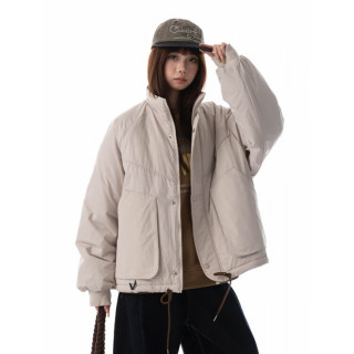 型曼 冬季山系户外机能风拼接工装棉衣外套男女宽松加厚保暖立领面包服 浅灰色 M