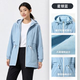 超斯特 中长款冲锋上衣女连帽弹力防风防泼耐磨收腰显瘦外套982928
