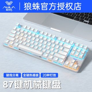 狼蛛 机械键盘F 87键全键热插拔侧刻渐变键盘小型便携式键线分离 青红茶轴 游戏电竞办公电脑笔记本外接