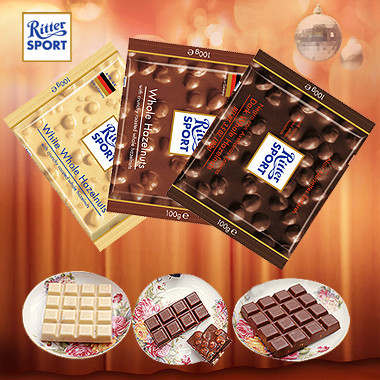 Ritter Sport 瑞特斯波德 全榛子系列 牛奶+黑巧克力+白巧克力 300g