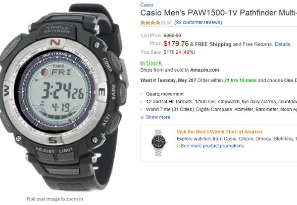Casio 卡西欧 PAW1500-1V 登山系列电波太阳能表