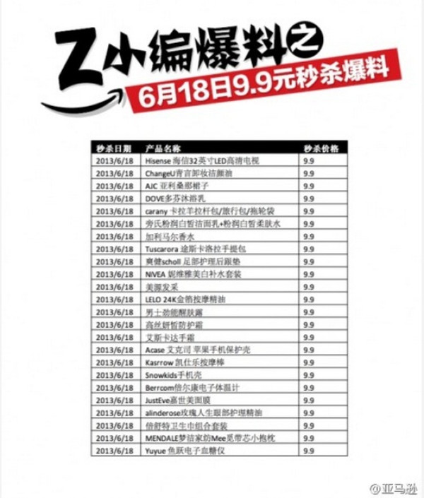 促销预告:亚马逊中国 Z秒杀