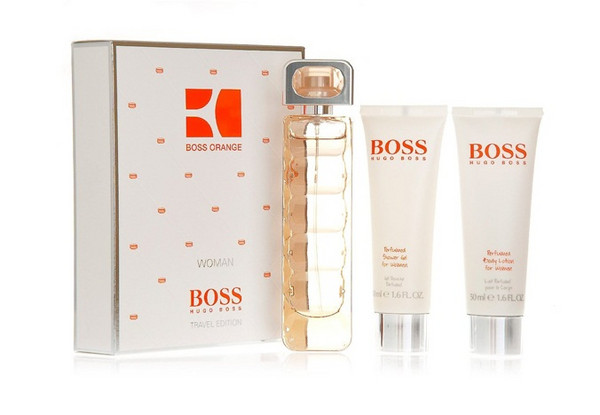 双重优惠:BOSS 博士 橙色女用礼盒(淡香水50ml+身体乳50ml+沐浴啫喱50ml)+Versace 范思哲 晶钻女用香水5ml