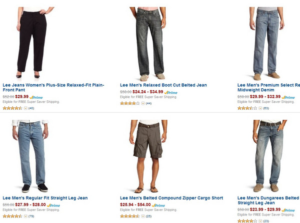 Amazon 美国亚马逊 Lee 部分牛仔裤 满$75再享8折