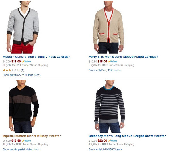 Amazon.com 美国亚马逊 部分男款羊毛衫、套头衫、线衣清仓