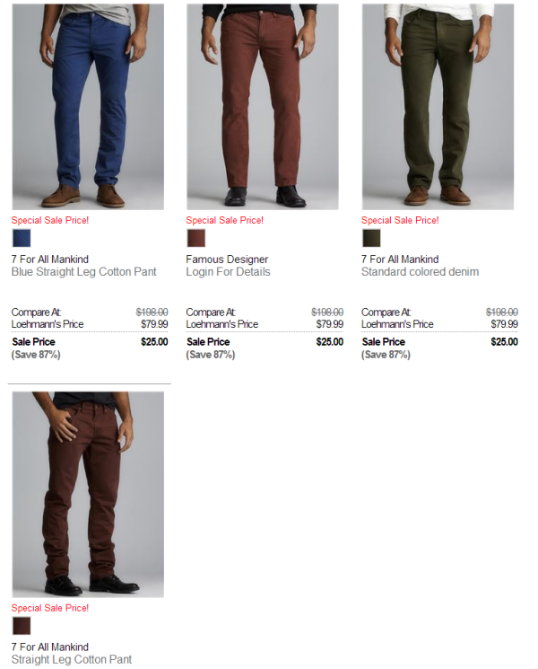Loehmann's 后屋 官网 7 For All Mankind 男款牛仔裤 特卖
