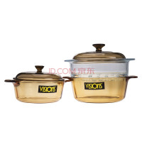 VISIONS 康宁 VS-374/CN-VSM20 玻璃锅+玻璃蒸格3件套装（1.25L+2.25L）