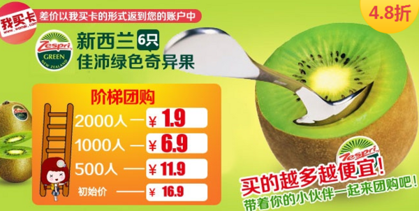 神价格:ZESPRI 佳沛 绿色奇异果(猕猴桃)一盒(6个)
