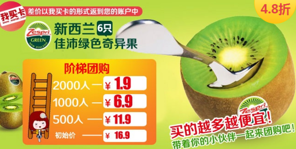 神价格：ZESPRI 佳沛 绿色奇异果（猕猴桃）一盒（6个）