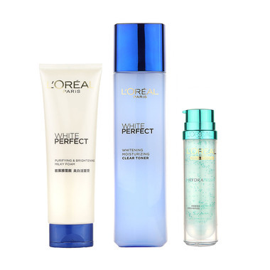 限华南:LOREAL PARIS 巴黎欧莱雅 雪颜美白洁面膏125ml+美白柔肤水175ml+锁水精华凝露 50ml