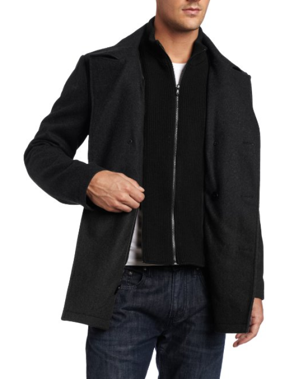 Kenneth Cole Pea Coat With Bib 男士羊毛外套