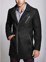 再特价：GUESS Wool Coat with Topstitch Panel 男羊毛大衣