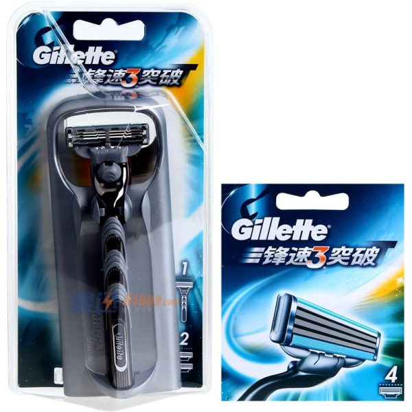 限华东:Gillette 吉列 锋速3突破手动剃须刀(1刀架6刀头)+ 手帕纸1包