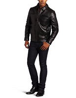 Emanuel by Emanuel Ungaro Leather Jacket with Chest Pockets and Band Waist 男式真皮夹克