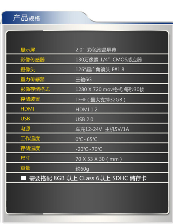 PAPAGO GoSafe 115 超广角行车记录仪(126度、F1.8、加速度传感器)
