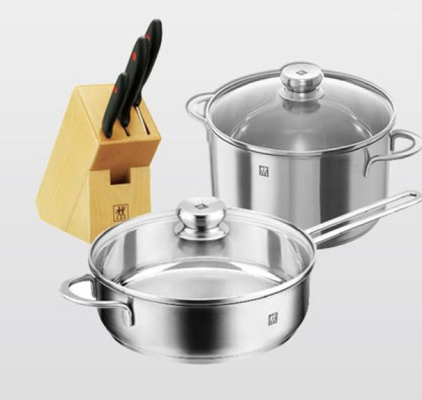 ZWILLING 双立人 TWIN Nova 合家欢特惠装(20cm深烧锅、24cm煎炒锅、TWIN Point刀具4件套)