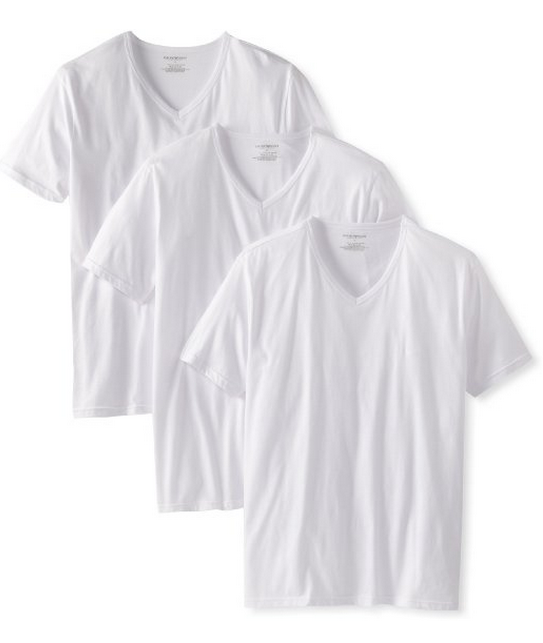 凑单品：Emporio Armani 安普里奥·阿玛尼 男士V领T恤 3件装 白色款