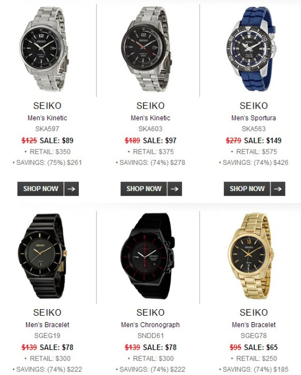 促销活动:Ashford Seiko 精工手表